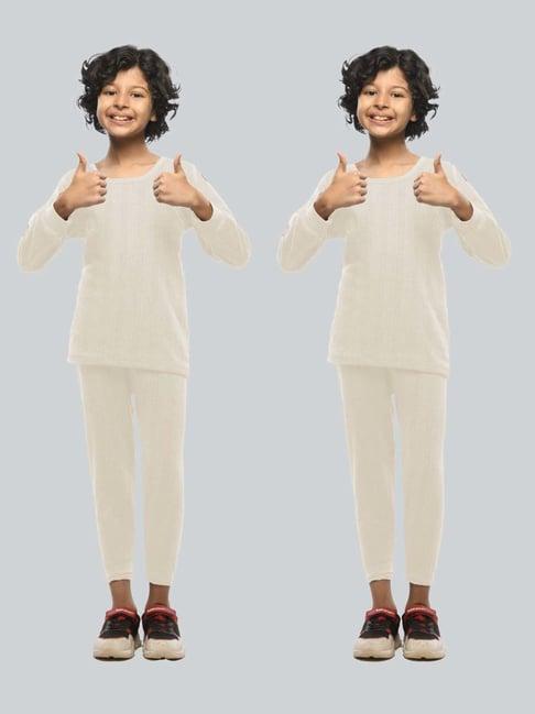 lux inferno kids white skinny fit full sleeves thermal set (pack of 2)