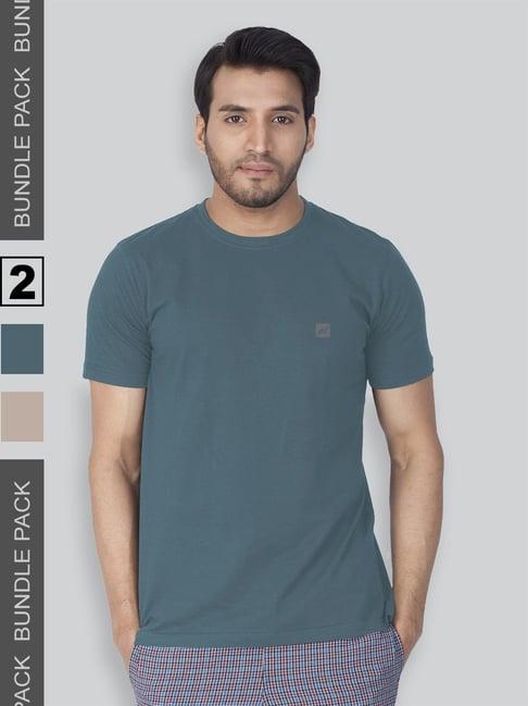 lux nitro blue & ecru regular fit t-shirt pack of - 2
