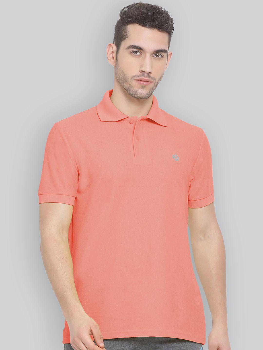 lux nitro men peach-coloured polo collar anti odour t-shirt