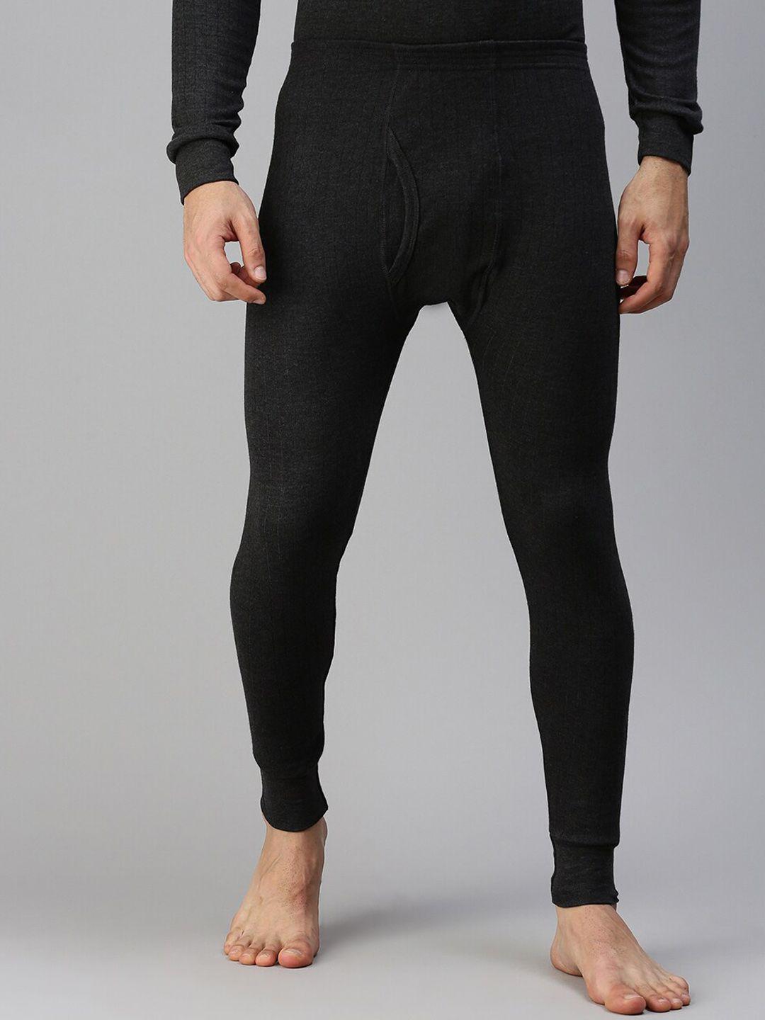 lux parker men black solid  cotton thermal bottoms