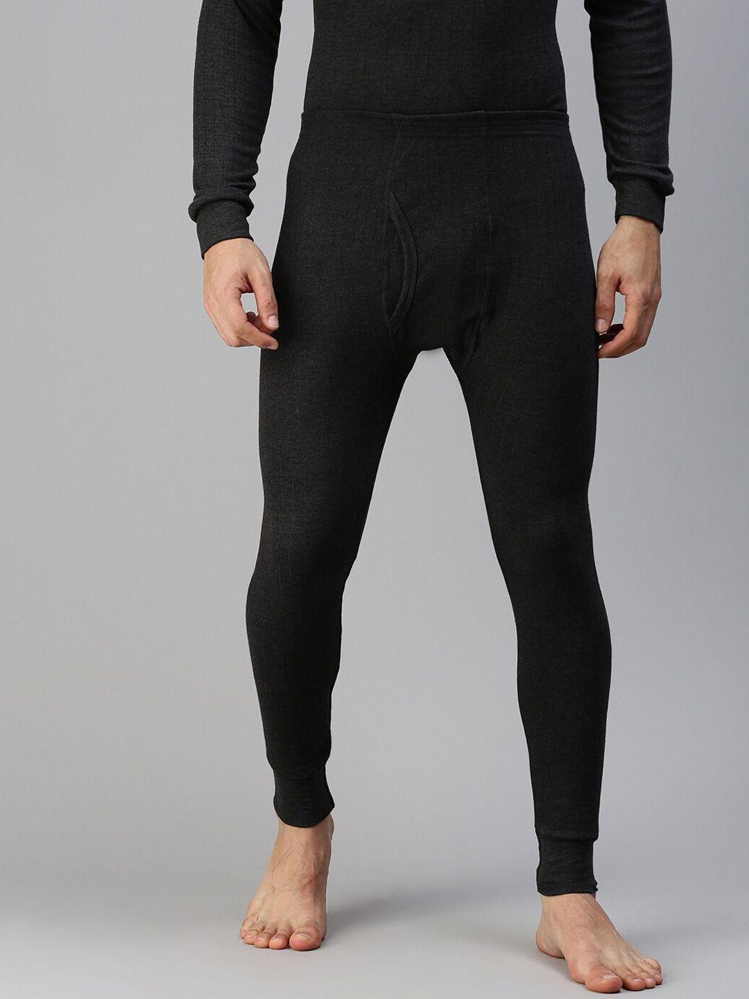 lux parker men black solid slim-fit cotton thermal bottoms