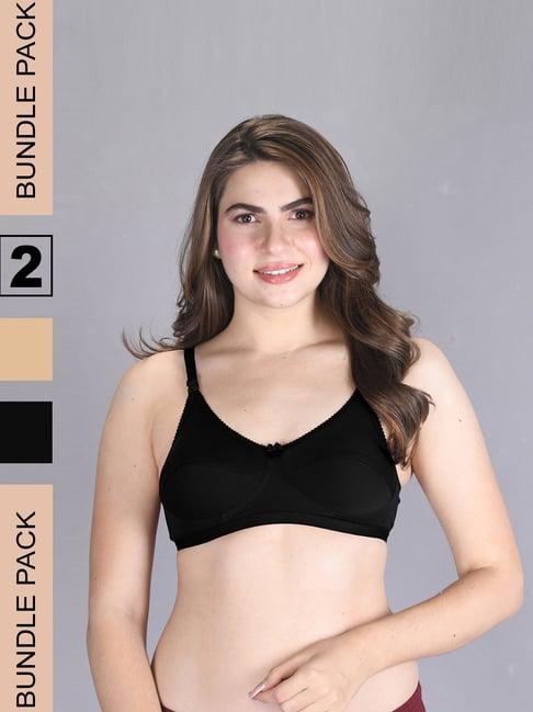 lux venus black & tan full coverage non-wired bra with adjustable strap - pack of 2