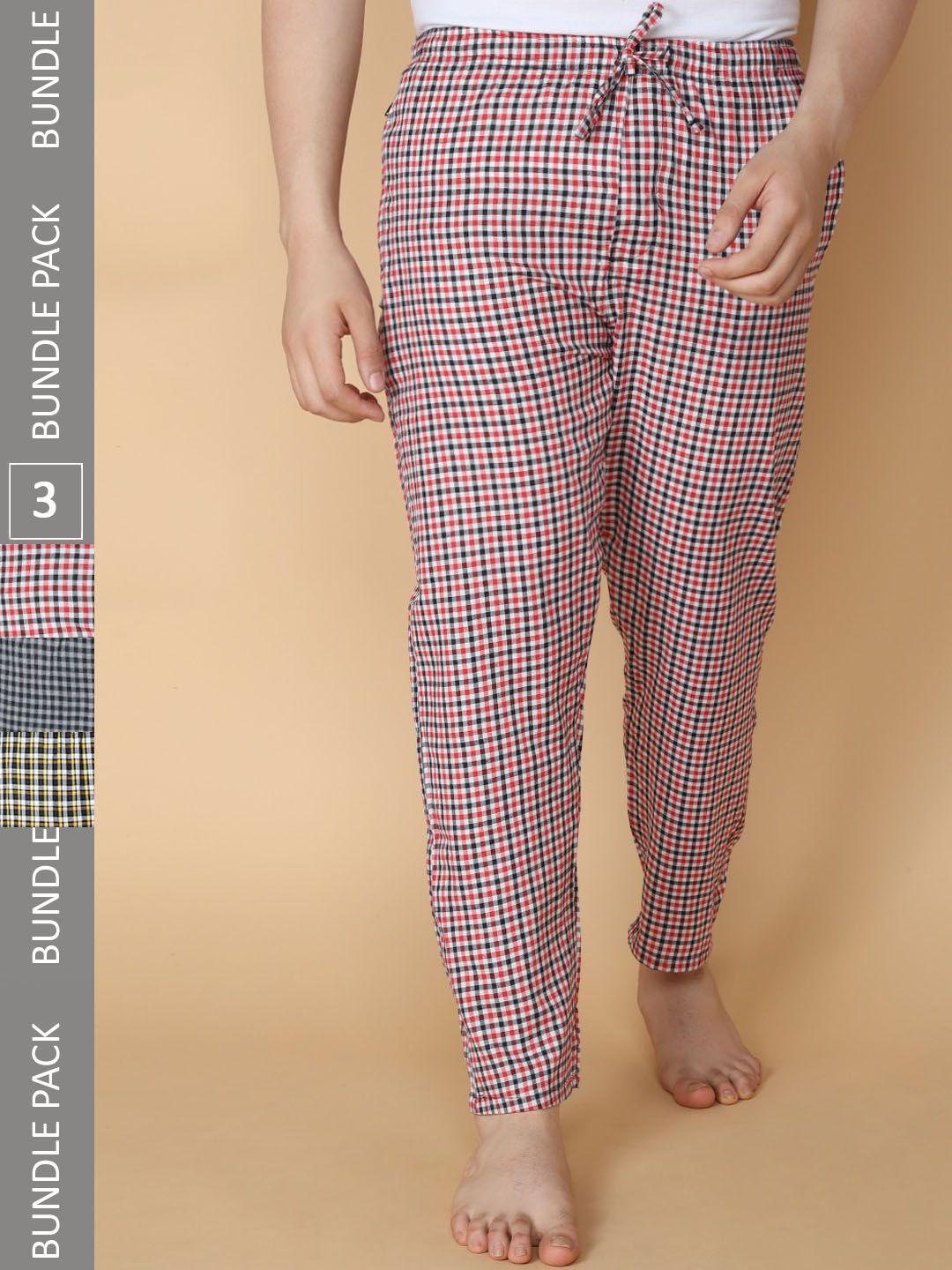 lux venus men pack of 3 assorted checked cotton lounge pants