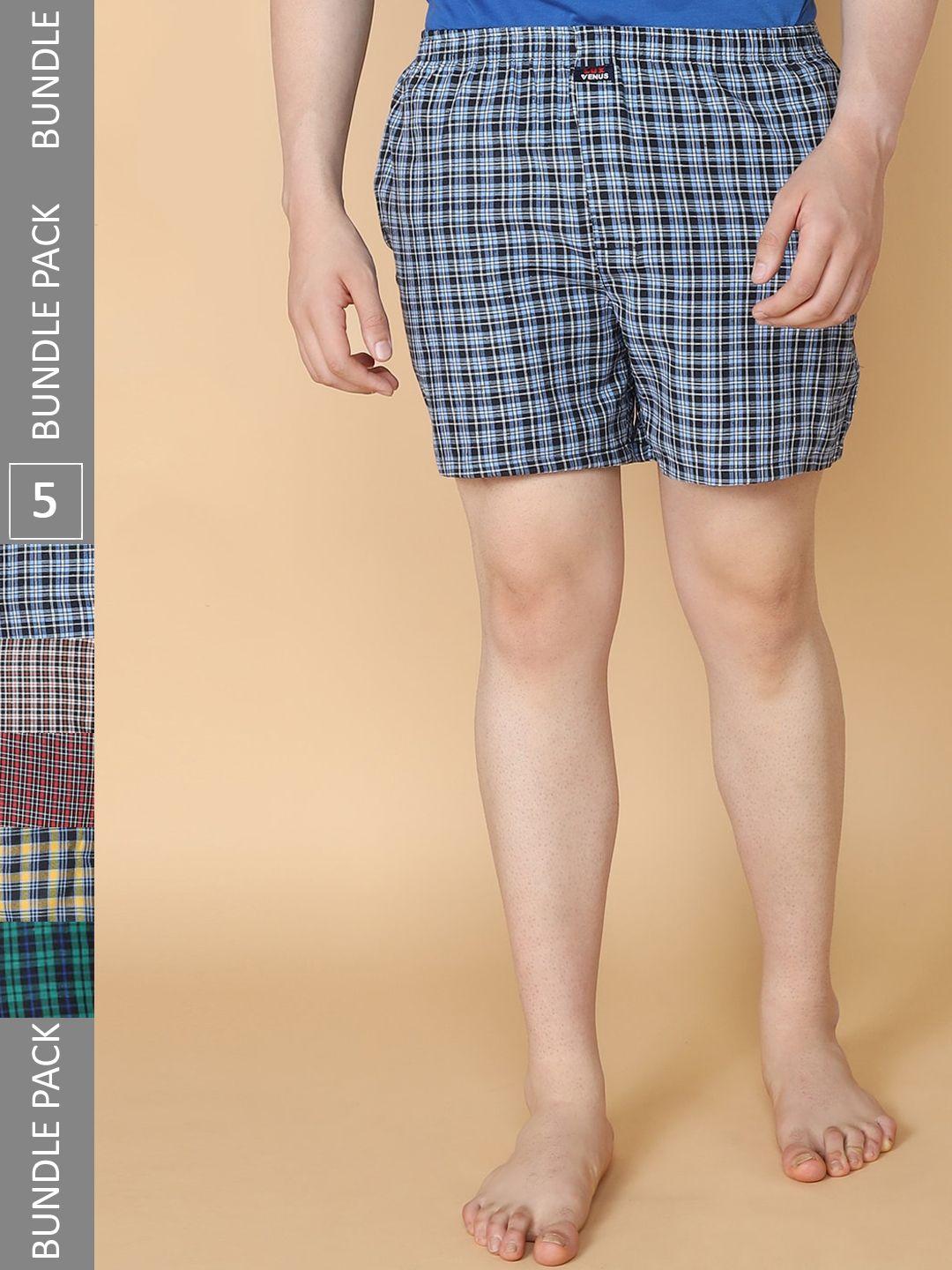 lux venus men pack of 5 assorted checked pure cotton boxers