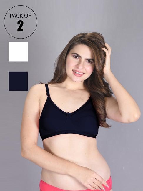 lux venus white & navy full coverage non-wired bra with adjustable strap - pack of 2