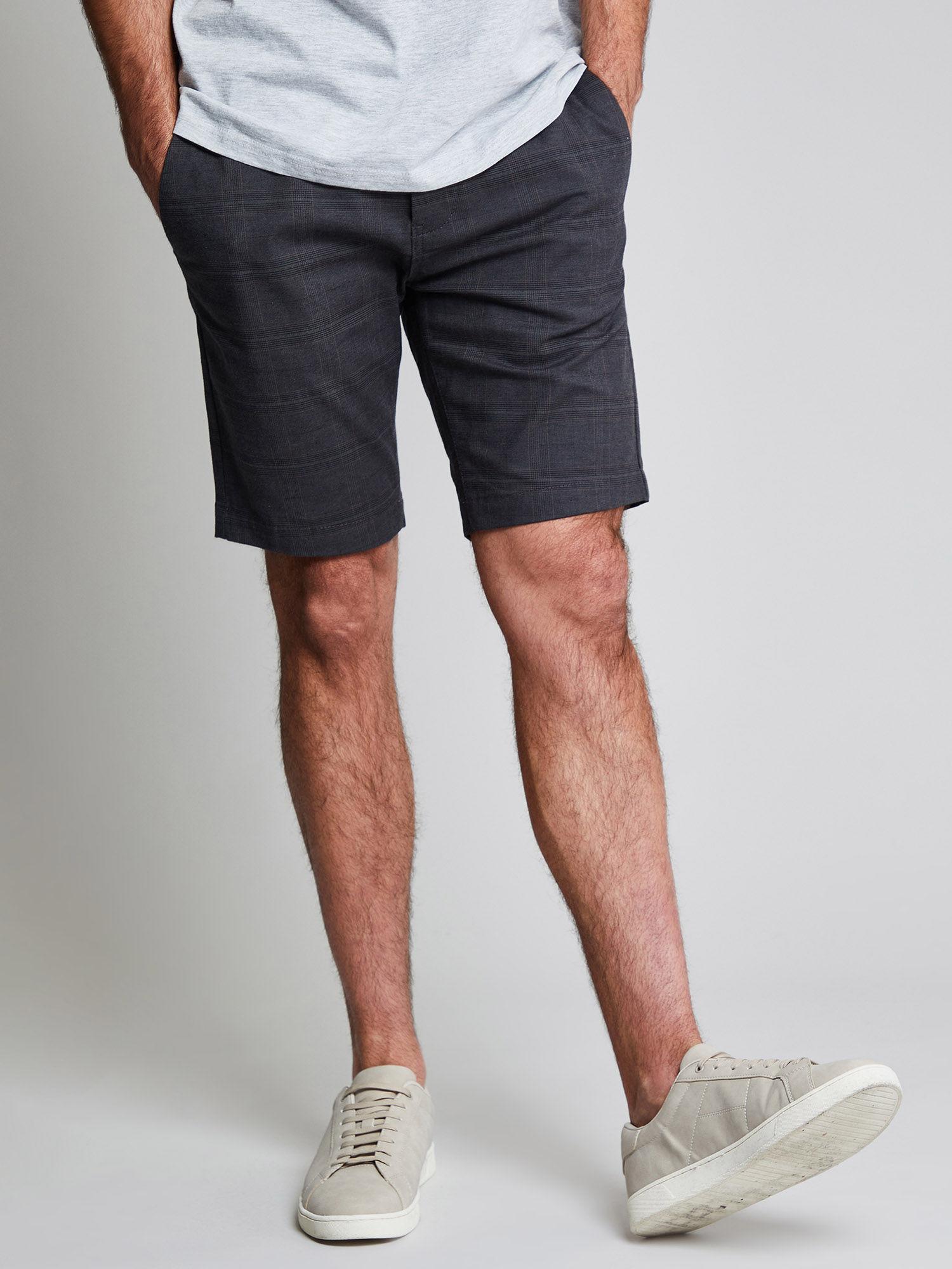 luxe men charcoal check slim fit chino shorts