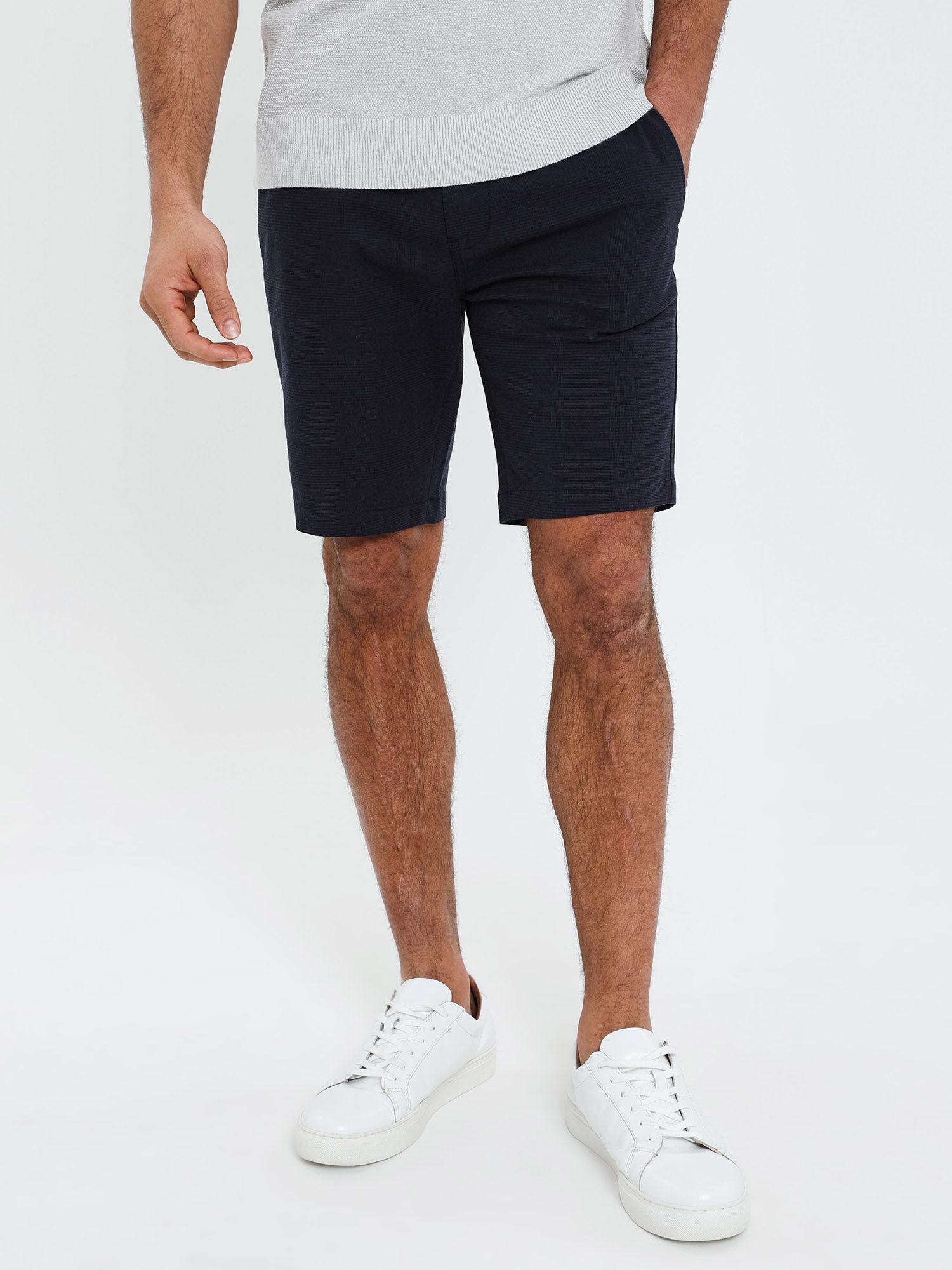 luxe men navy check slim fit chino shorts