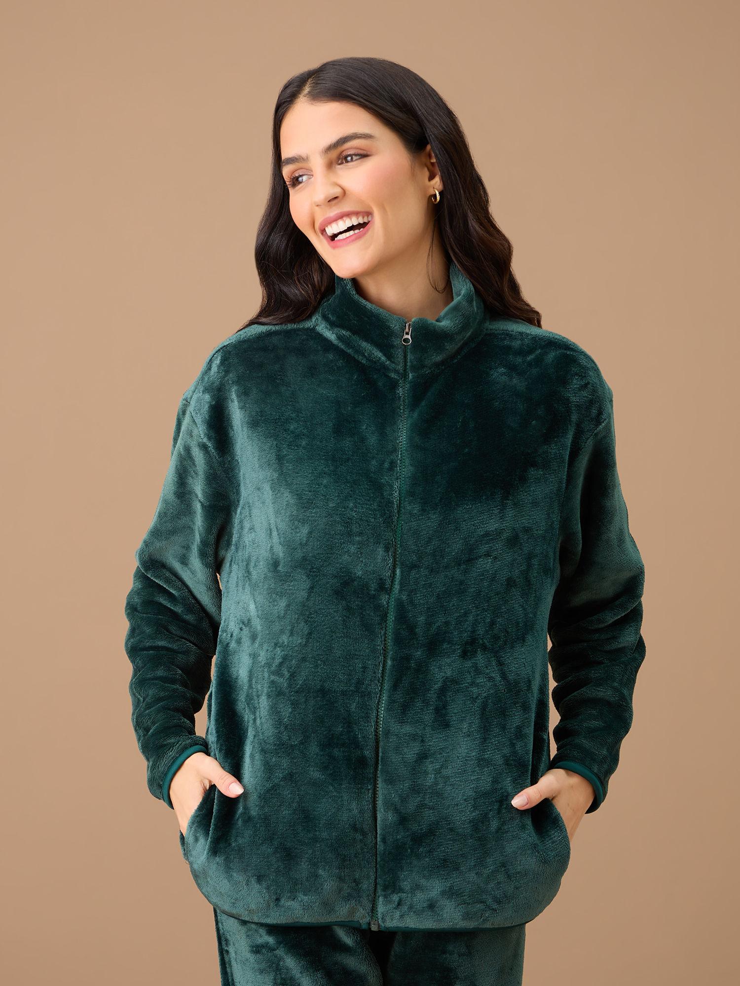 luxe fur zipper jacket - nys120 - green