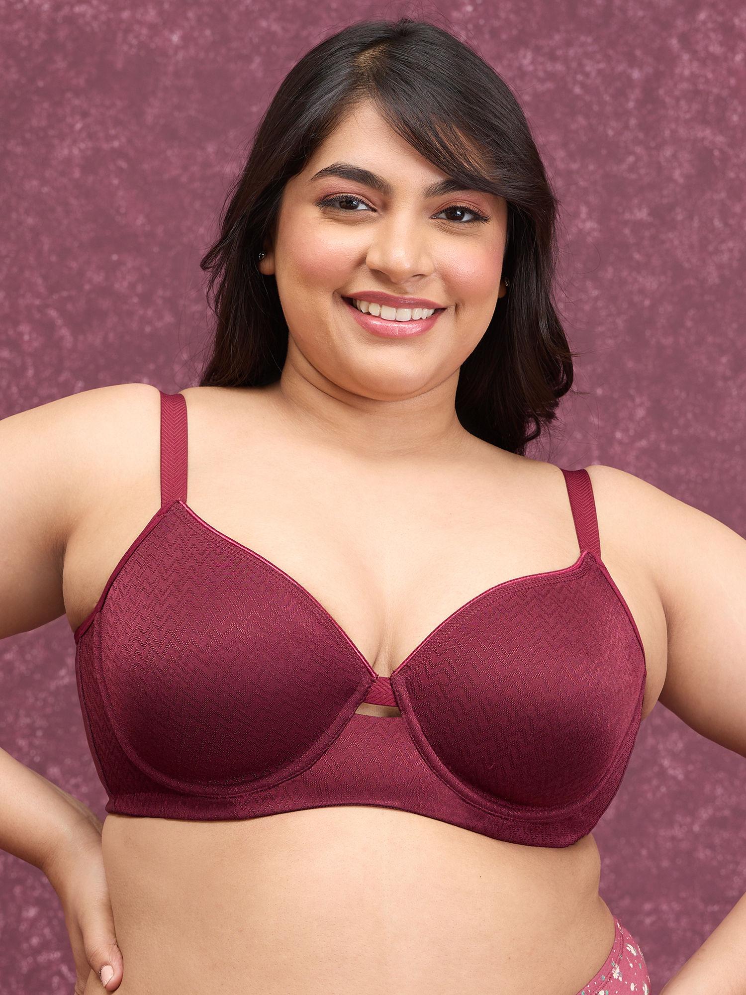 luxe jacquard minimiser bra maroon nyb231