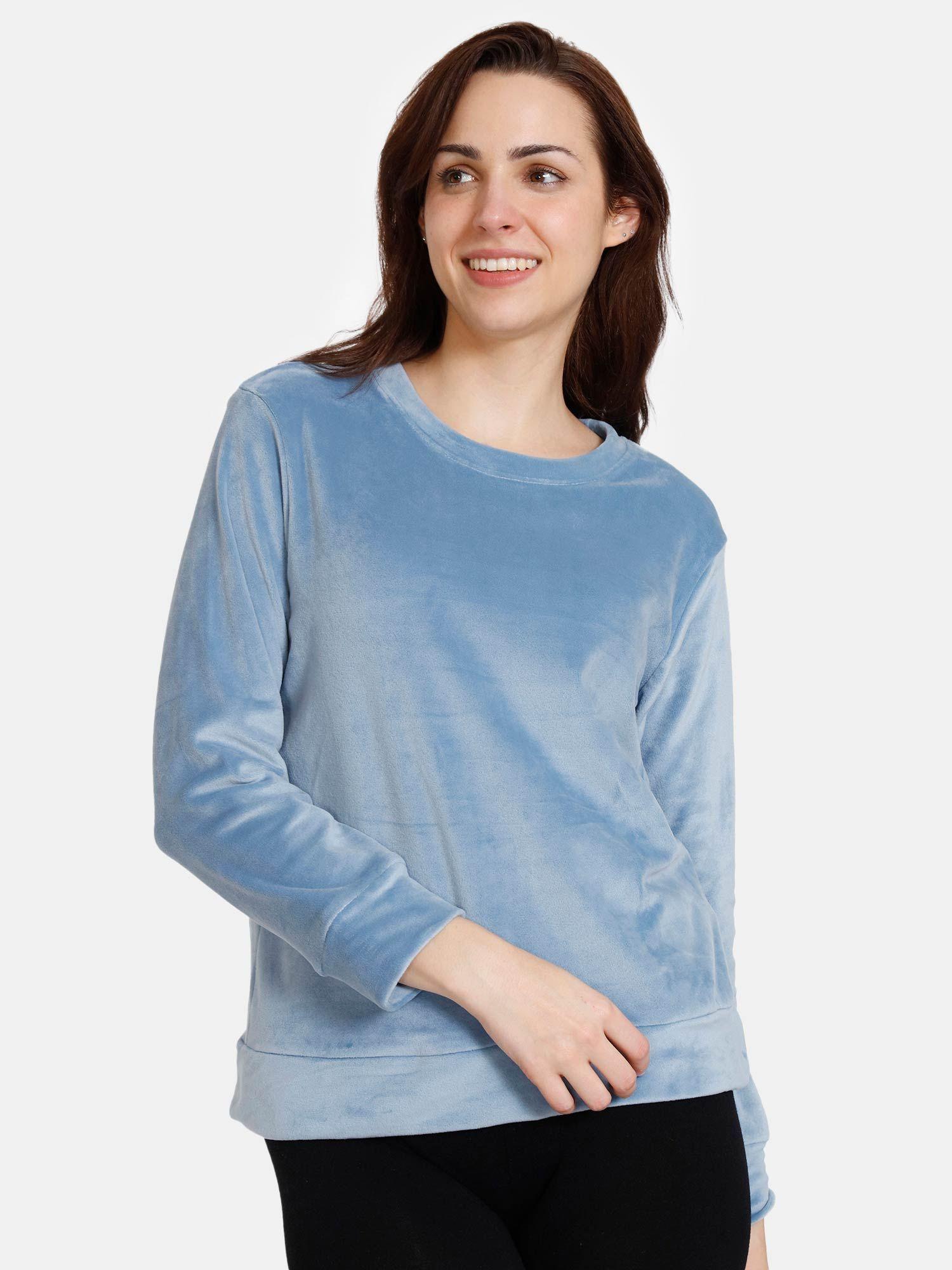 luxe leisure velour knit poly lounge top - blue shadow