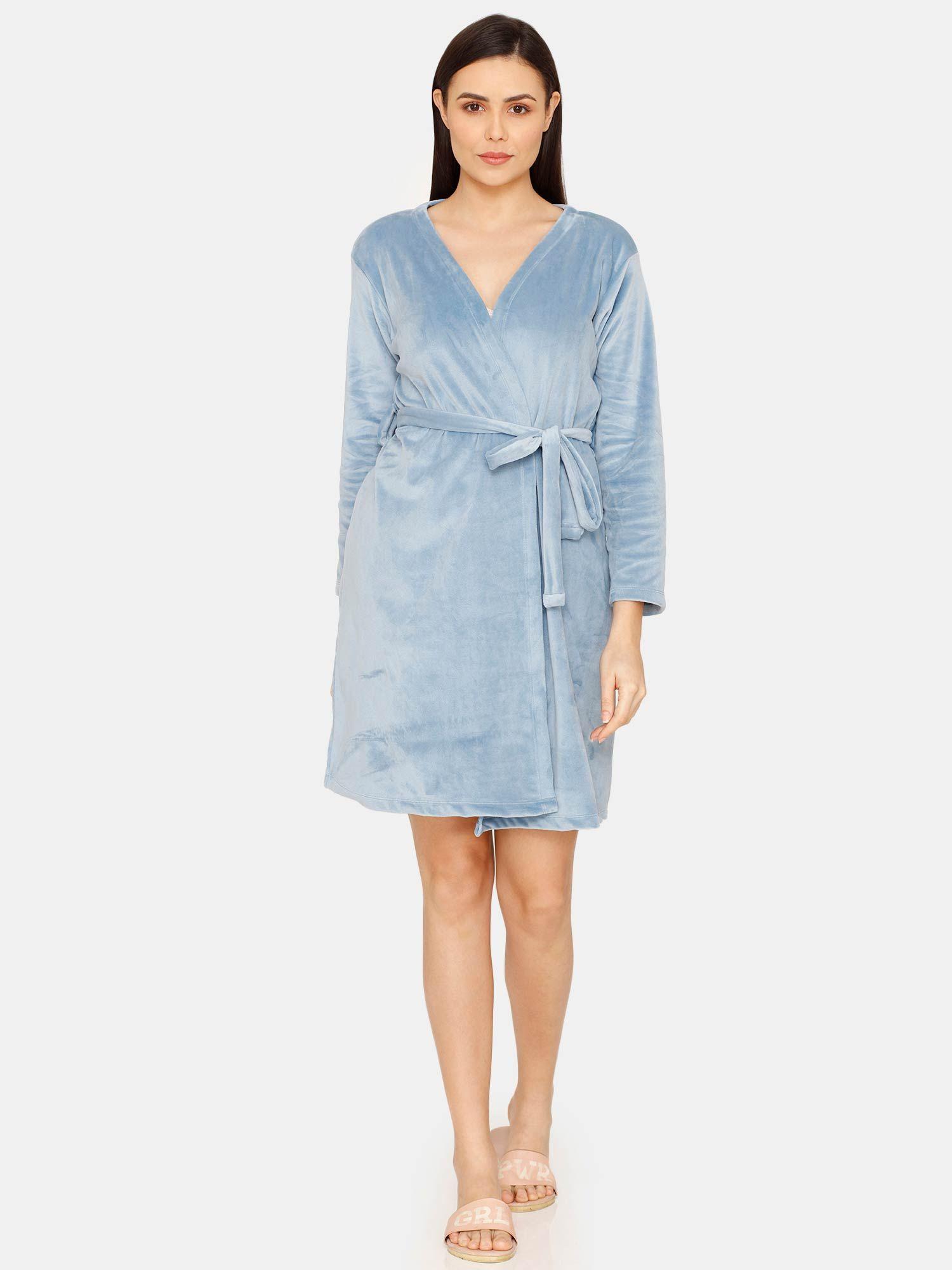 luxe leisure velour knit poly robe - blue shadow