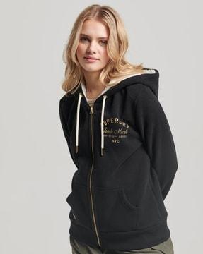 luxe metallic logo zip hoodie