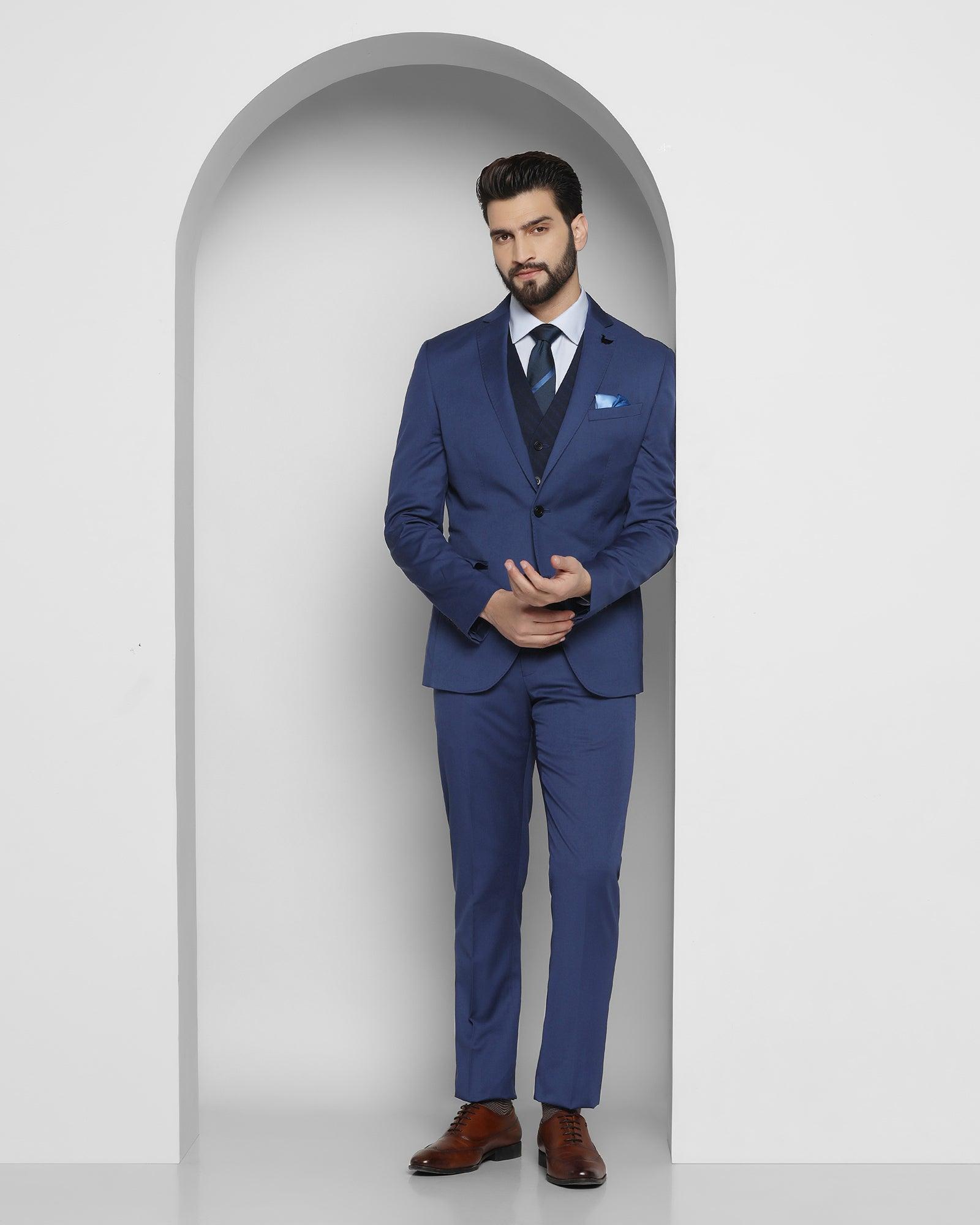 luxe three piece blue solid formal suit - cyprus