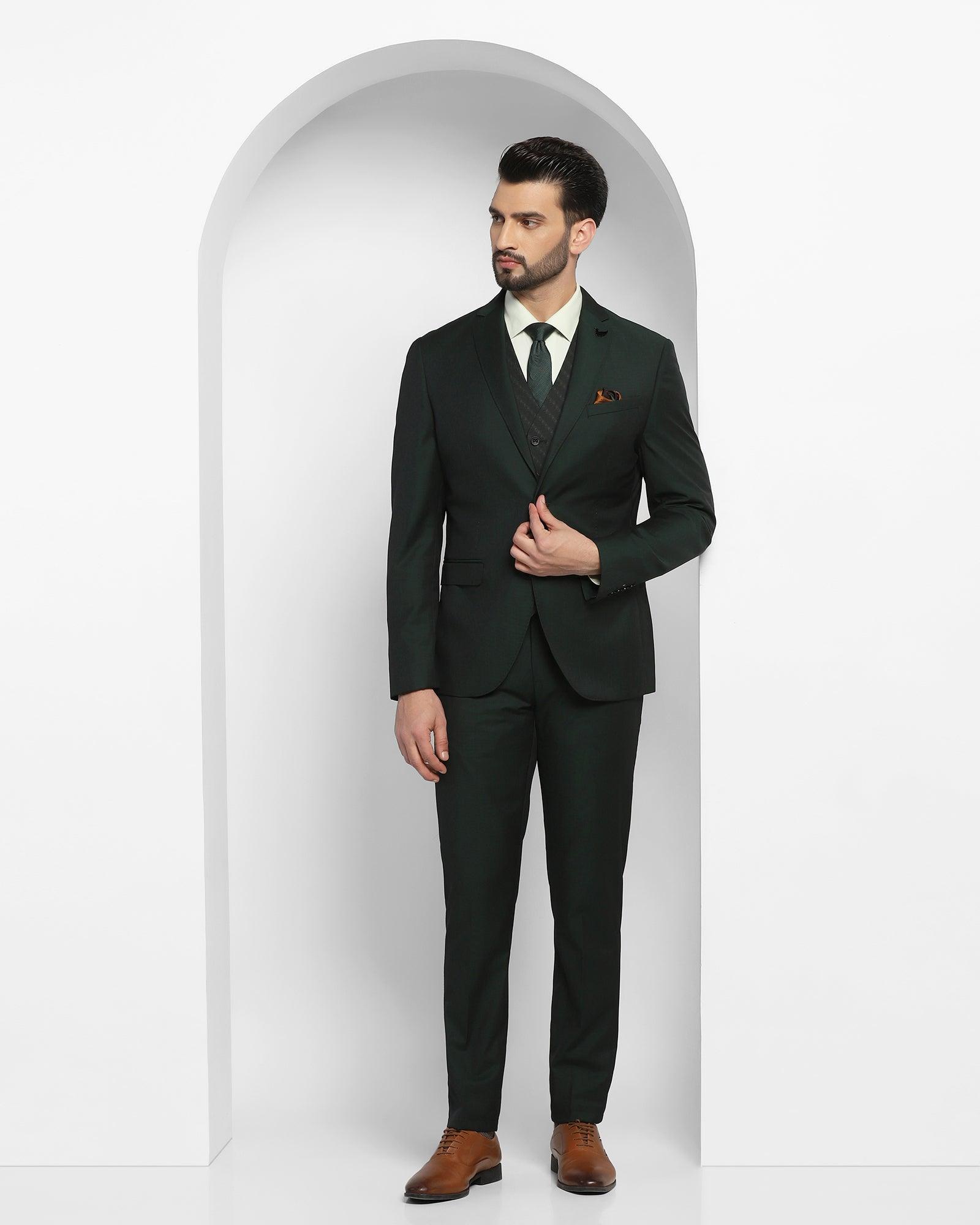 luxe three piece green solid formal suit - cyprus