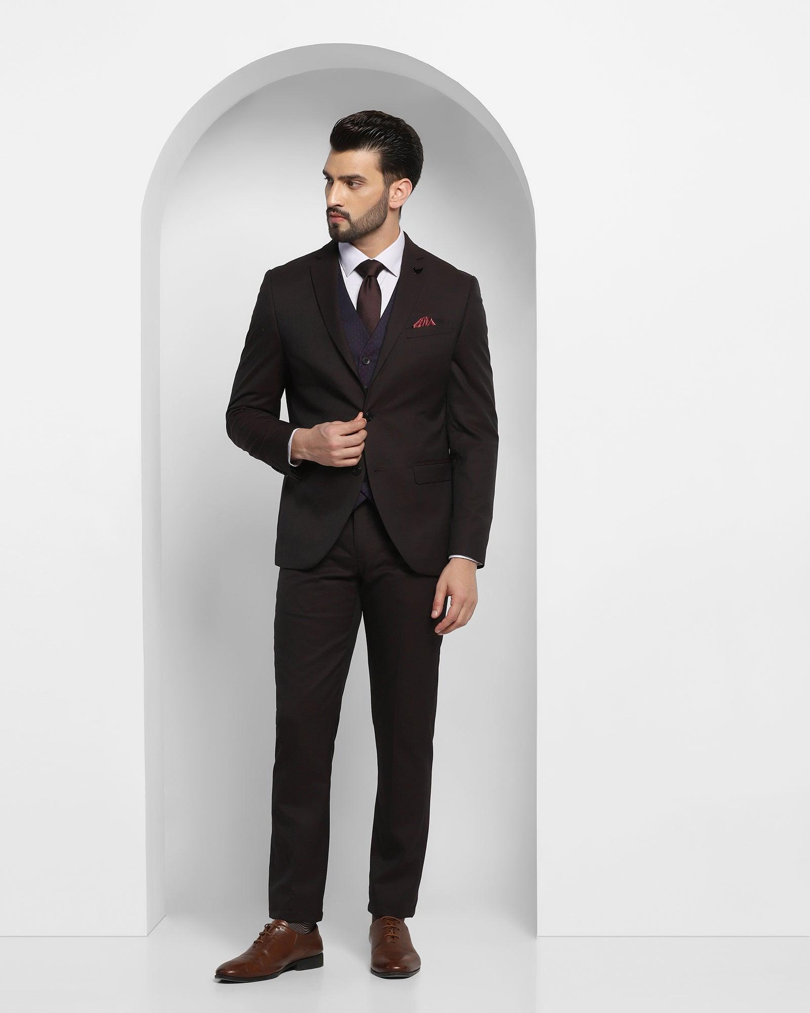 luxe three piece wine textured formal suit - caspian