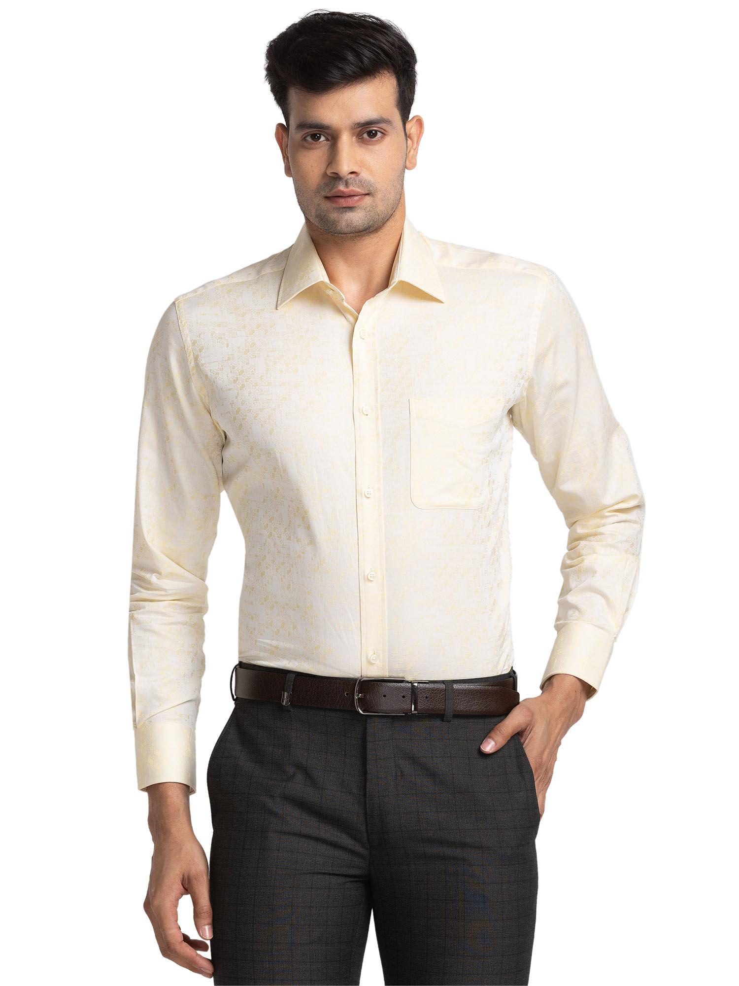 luxes fit woven design medium yellow shirt