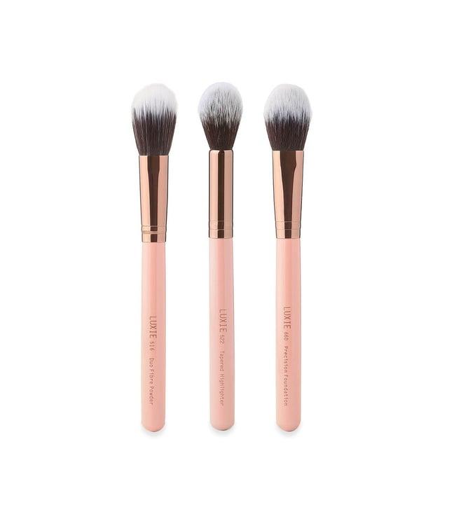 luxie rose gold 3 piece classic face brush gift set