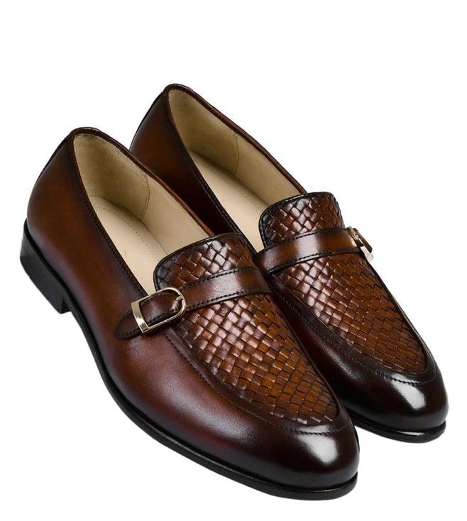 luxoro formello men's arlow weaved brown buckle loafers