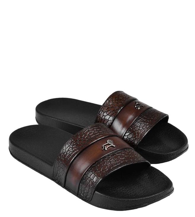 luxoro formello men's aveno slide brown sandals (animal effect)
