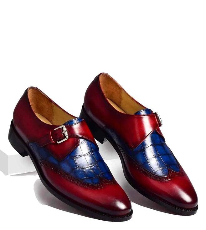 luxoro formello men's brian cox burgundy & blue monk shoes