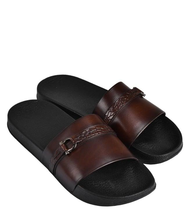 luxoro formello men's elvio slide brown sandals (animal effect)