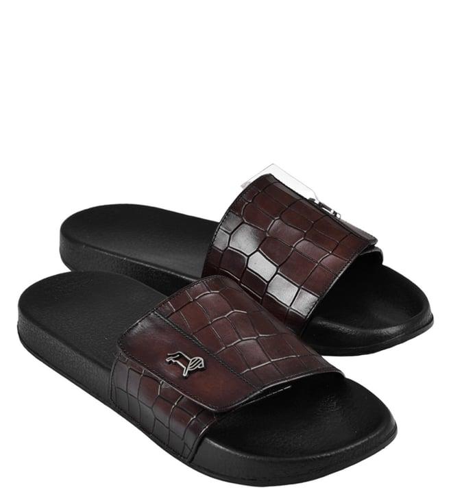 luxoro formello men's parco slide brown sandals (animal effect)