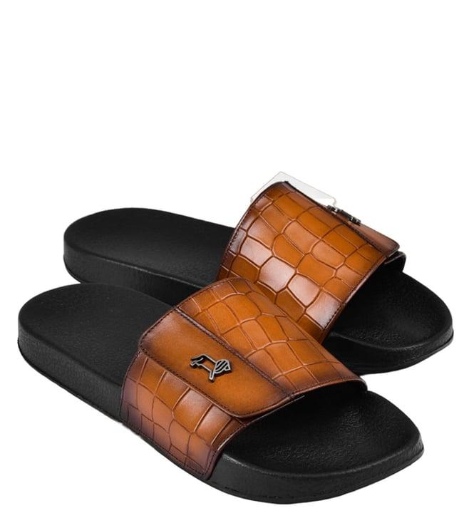 luxoro formello men's parco slide tan sandals (animal effect)