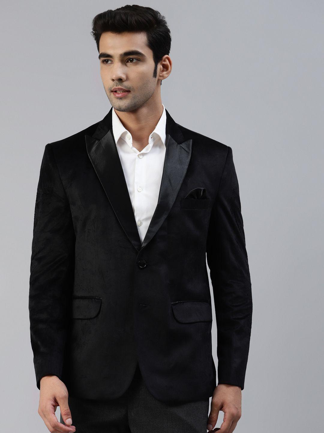 luxrio men black solid slim fit single-breasted blazer