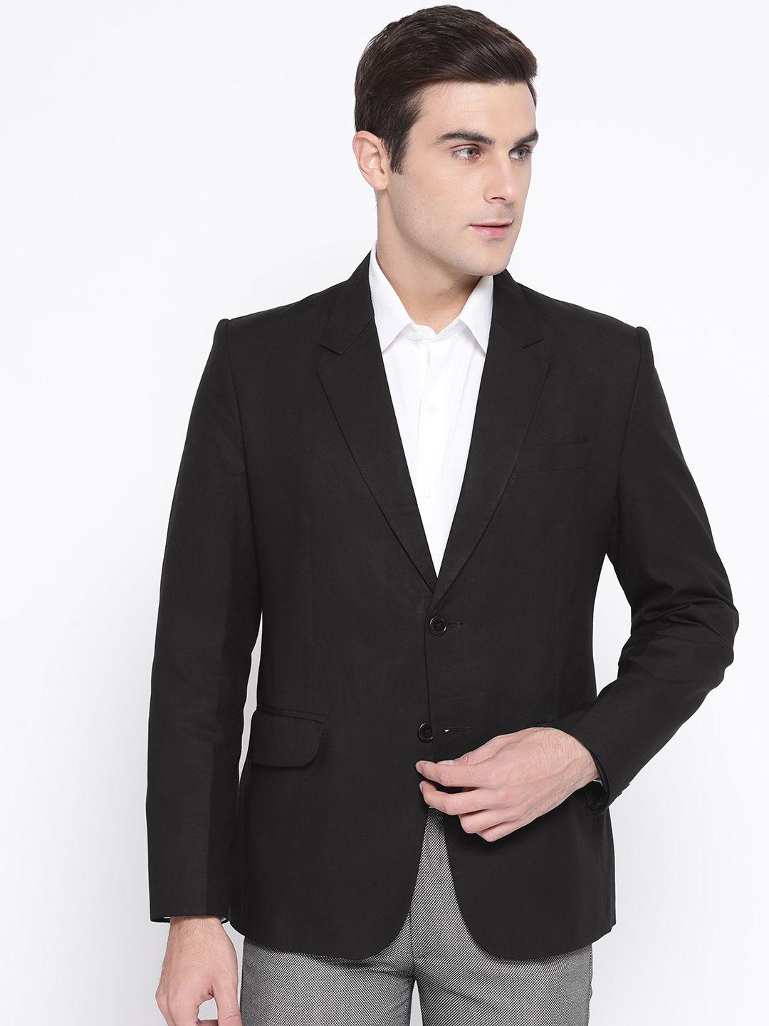 luxrio men black solid twill slim fit single-breasted formal blazer