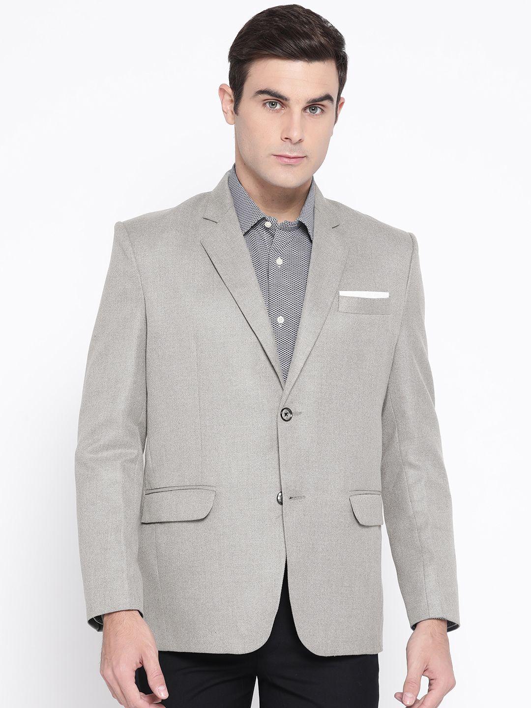 luxrio men grey self design twill slim fit single-breasted formal blazer