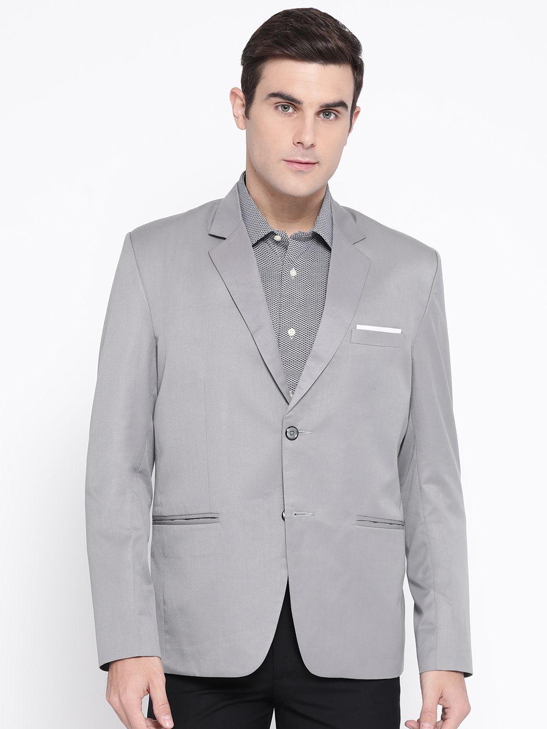 luxrio men grey solid slim fit single-breasted smart casual blazer