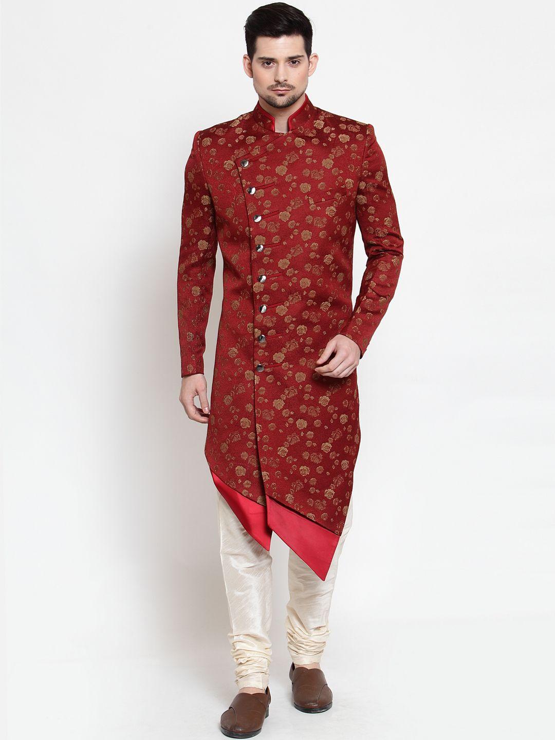 luxurazi men red printed sherwani