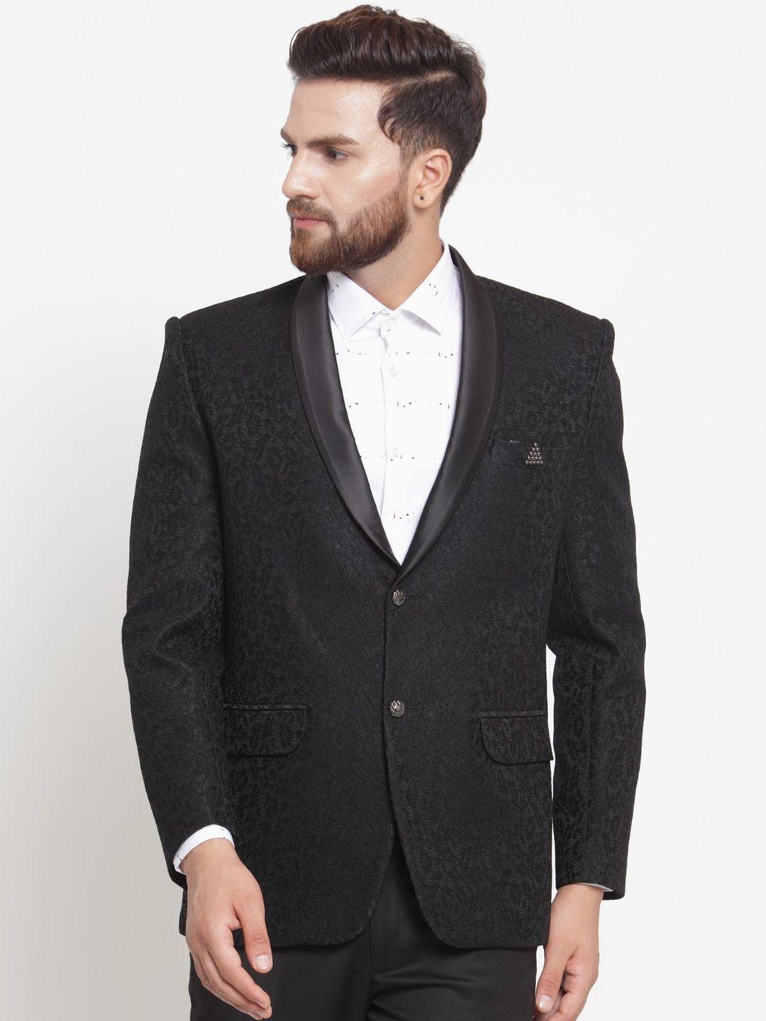 luxurazi men black self-design single-breasted blazer