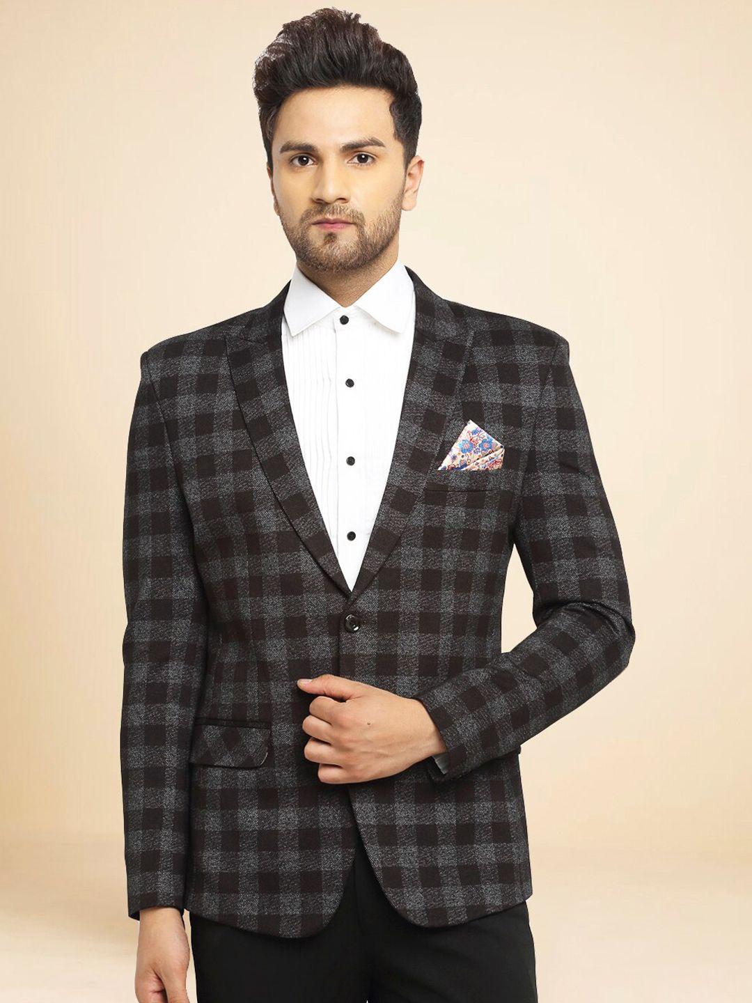 luxurazi men checked slim-fit single-breasted blazer