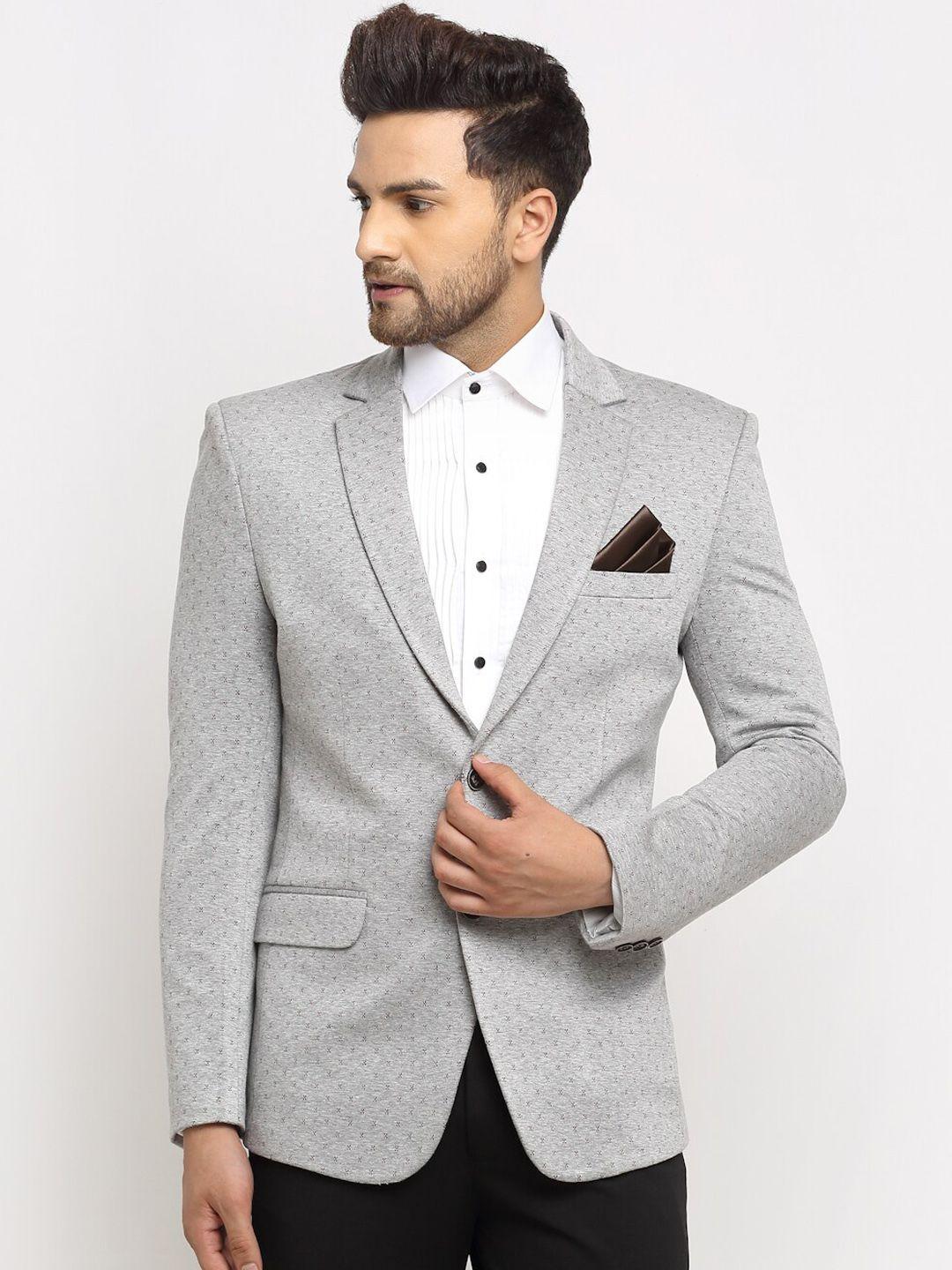 luxurazi men grey & red printed single breasted blazer