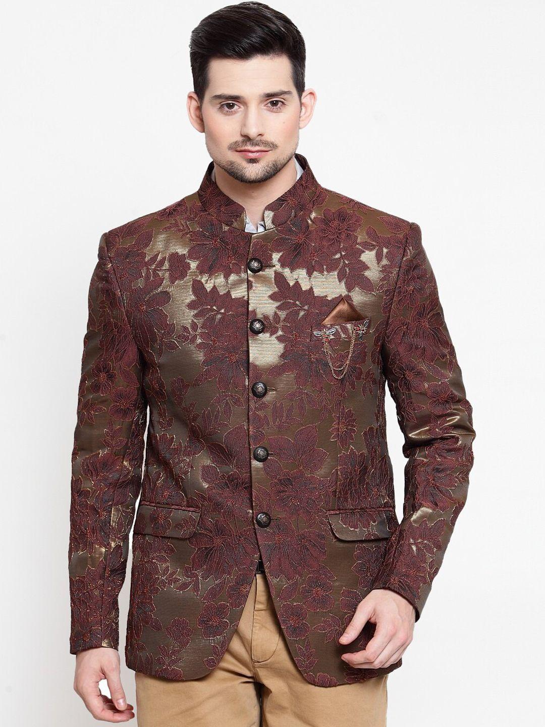 luxurazi men printed slim-fit bandhgala blazer