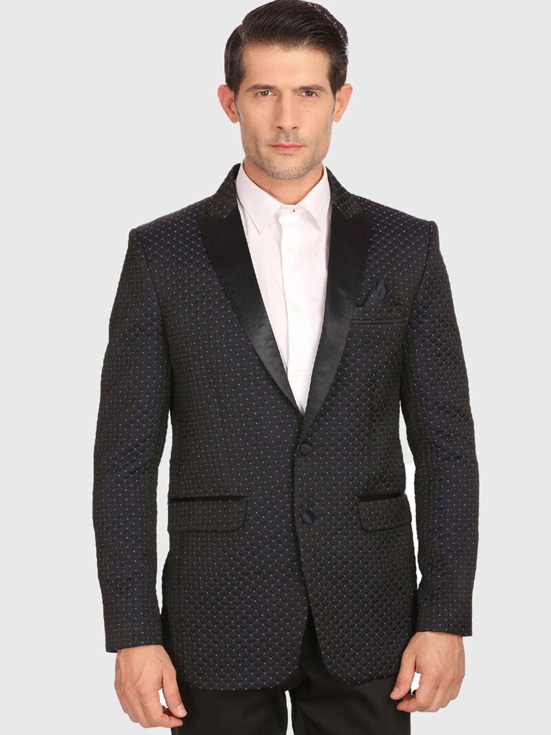 luxurazi men self-design slim-fit single-breasted formal blazer