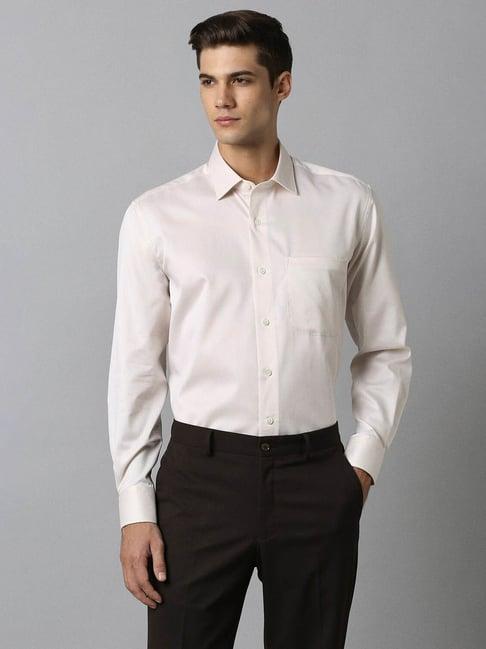 luxure by louis philippe beige cotton regular fit shirt