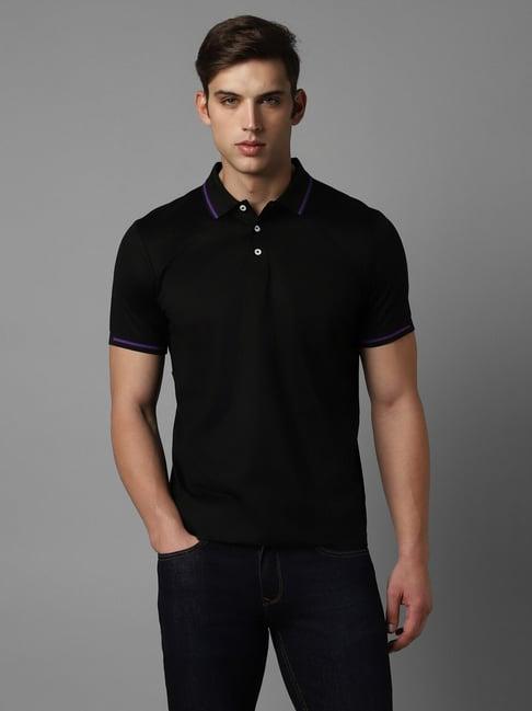 luxure by louis philippe black cotton regular fit polo t-shirt