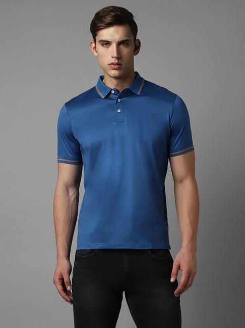 luxure by louis philippe blue cotton regular fit polo t-shirt