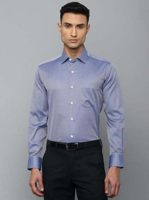 luxure by louis philippe blue cotton regular fit shirt