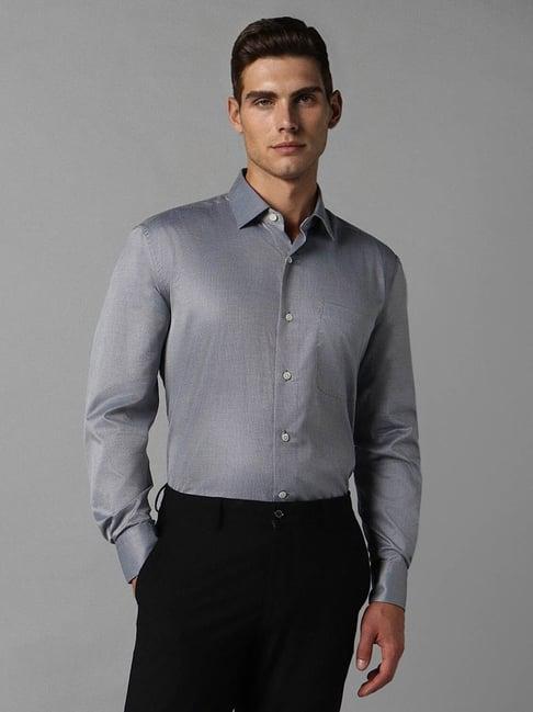 luxure by louis philippe blue cotton regular fit texture shirt