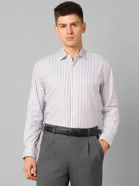 luxure by louis philippe grey cotton regular fit striped shirt