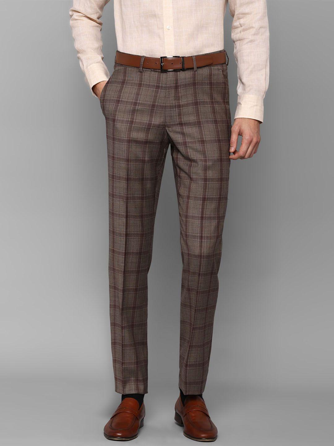 luxure by louis philippe men brown checked slim fit formal trousers