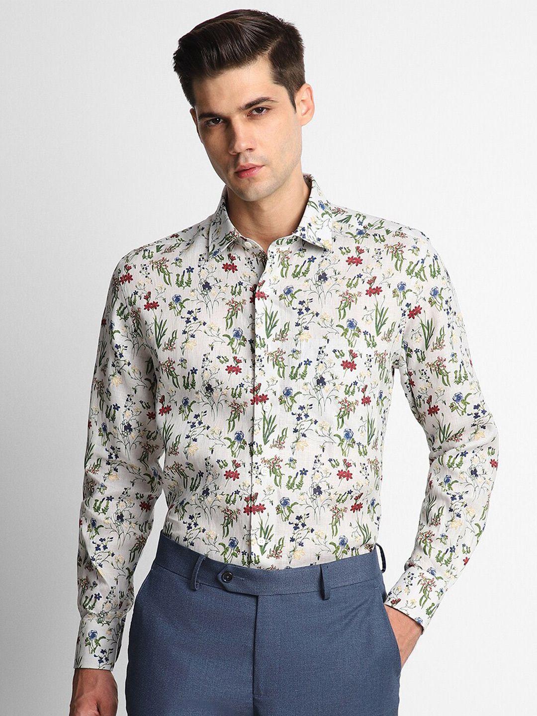 luxure by louis philippe slim fit floral printed pure linen formal shirt