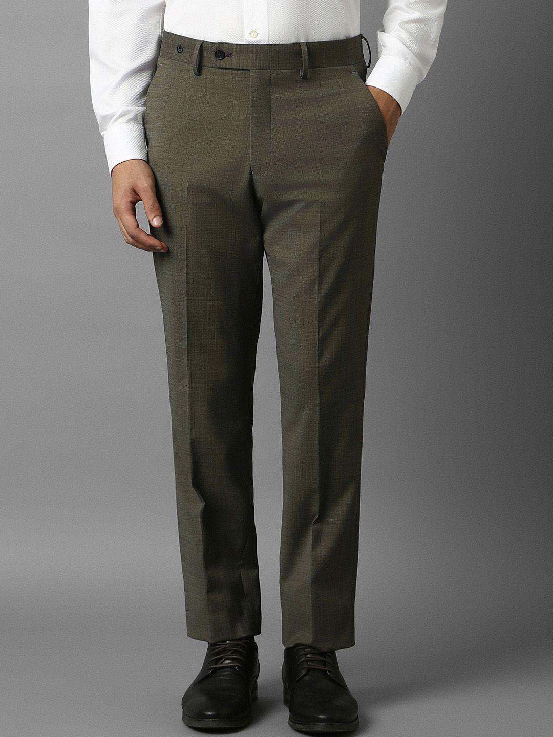 luxure by louis philippe slim fit mid-rise plain formal trousers