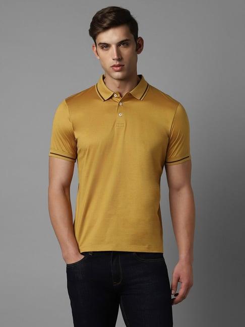 luxure by louis philippe yellow cotton regular fit polo t-shirt