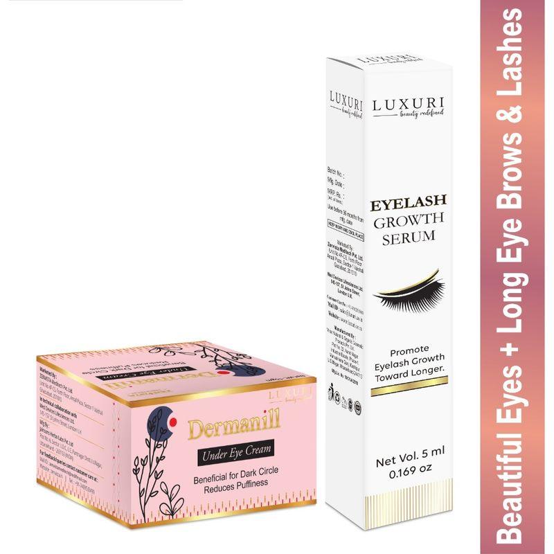 luxuri dark circles under eye cream & eyelash growth serum combo