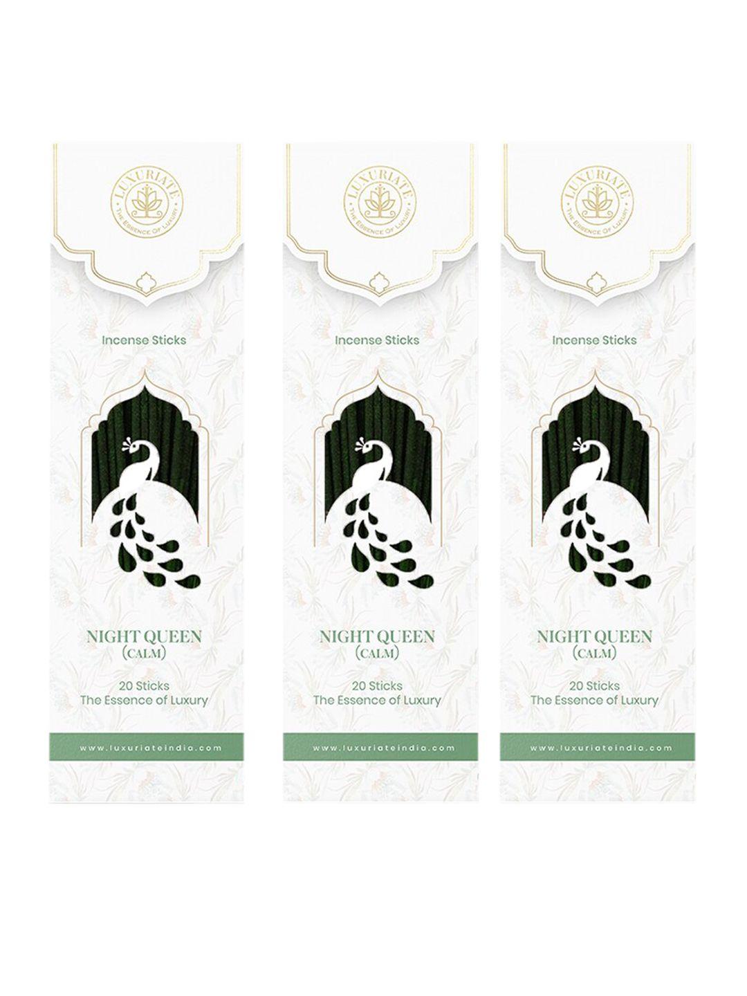 luxuriate set of 3 white & green nightqueen organic & non toxic incense sticks