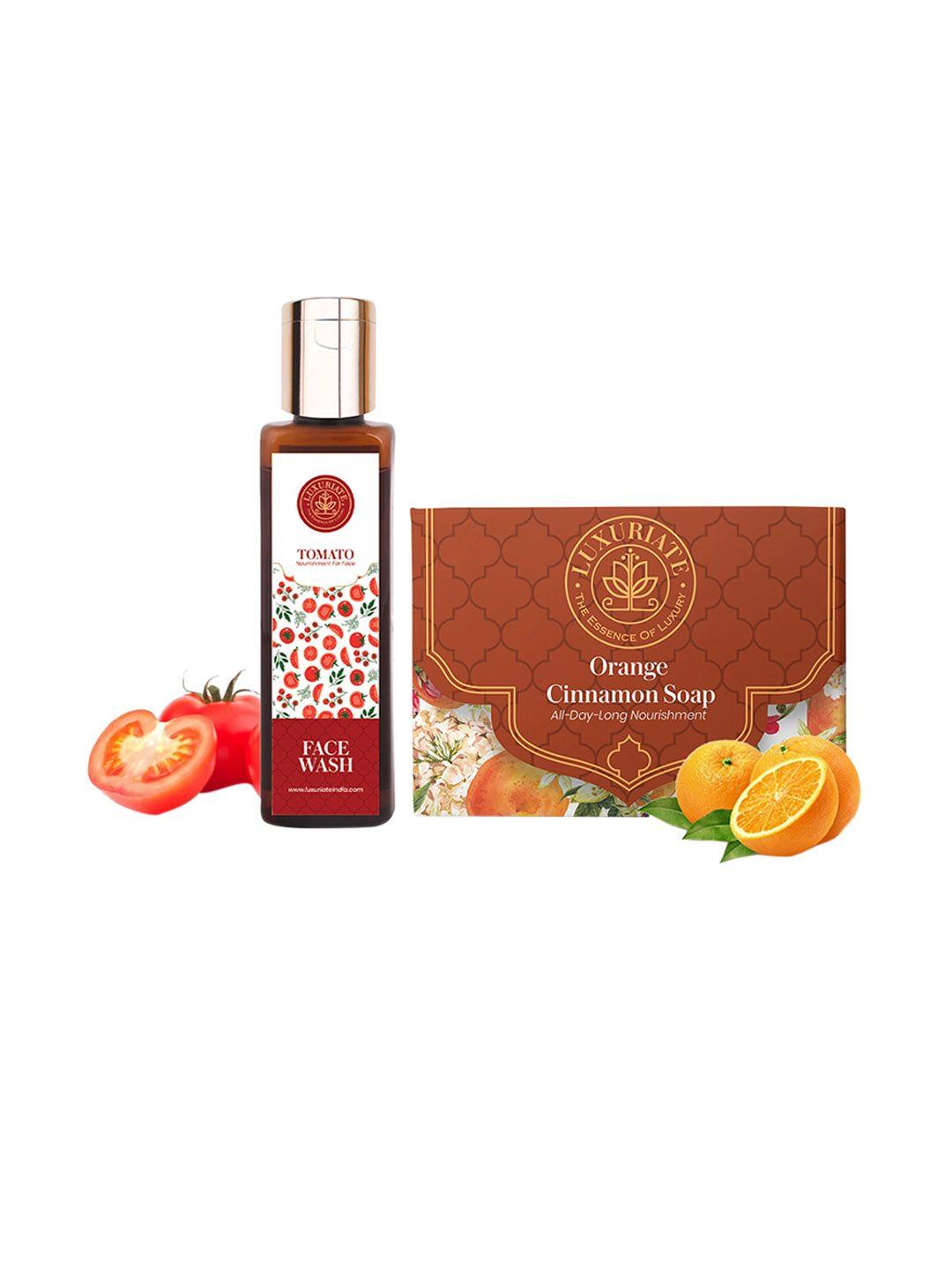 luxuriate orange soap with tomato face wash & rose hand wash for skin nourishment - 450 gm